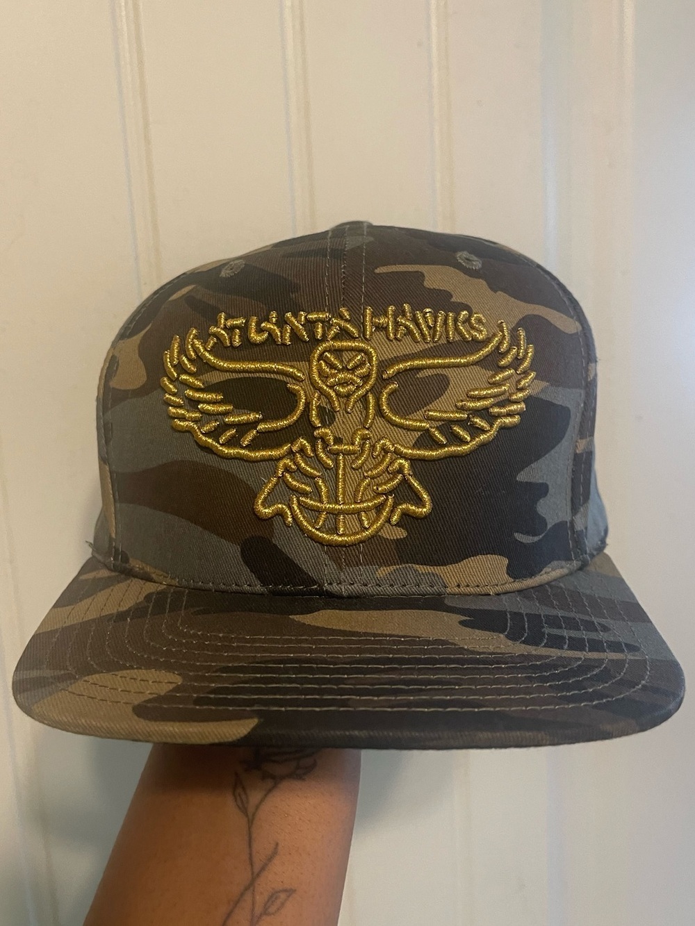 Mitchell & Ness Atlanta Hawks Camo Snapback Cap with Gold Embroidered Hawks Logo